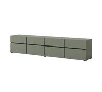 Meuble TV XL Coloris Vert Sauge et Noir 225cm Collection Havana. Meuble Design avec 4 Portes et 4 tiroirs.