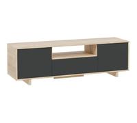 Meuble TV ZAIRA - Mélaminé Anthracite et chêne - 3 Portes - L150 x P41 x H46 cm