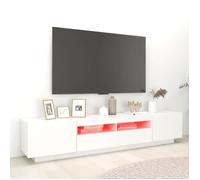 Meuble TV - ZERONE - 200x35x40 cm - Blanc - Lumières LED RVB - Montage requis