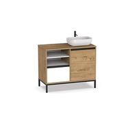Meuble Vasque 1 porte + 1 tiroir coloris chene dore/ blanc - Hauteur 95.5 x Longueur 100 x Profondeur 51 cm --