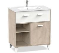 Meuble Vasque 1 porte + 1 tiroir coloris effet bois / blanc - Hauteur 90 x Longueur 82 x Profondeur 47 cm -PEGANE- Blanc G