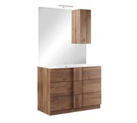 Meuble Vasque 101cm 3 tiroirs + Miroir aspect bois finition Mercure - ZEUS