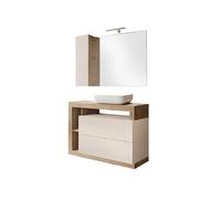 Meuble Vasque 110cm + Miroir beige et aspect bois finition Cadiz - ARTURO -