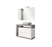 Meuble Vasque 110cm + Miroir blanc et aspect béton - ARTURO -