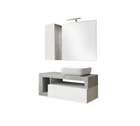 Meuble Vasque 110cm suspendu + Miroir blanc et aspect aspect béton - ARTURO -