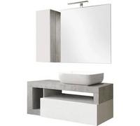 Meuble Vasque 110cm suspendu + Miroir blanc et aspect aspect béton - ARTURO - ALTOBUY Blanc