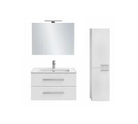 Meuble vasque 60 cm Ola Up blanc brillant + colonne + miroir et spots