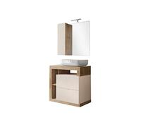 Meuble Vasque 78cm + Miroir beige et aspect bois finition Cadiz - ARTURO -