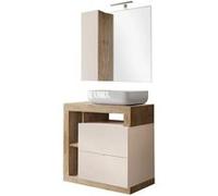 Meuble Vasque 78cm + Miroir beige et aspect bois finition Cadiz - ARTURO -