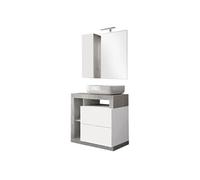 Meuble Vasque 78cm + Miroir blanc et aspect béton - ARTURO - ALTOBUY Blanc