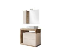 Meuble Vasque 92cm + Miroir beige et aspect bois finition Cadiz - ARTURO -