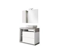 Meuble Vasque 92cm + Miroir blanc et aspect béton - ARTURO - ALTOBUY Blanc