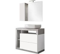 Meuble Vasque 92cm + Miroir blanc et aspect béton - ARTURO - ALTOBUY Blanc