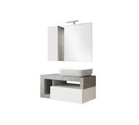 Meuble Vasque 92cm suspendu + Miroir blanc et aspect béton - ARTURO -
