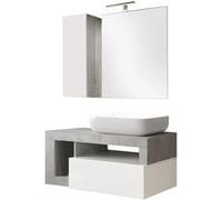 Meuble Vasque 92cm suspendu + Miroir blanc et aspect béton - ARTURO - ALTOBUY Blanc