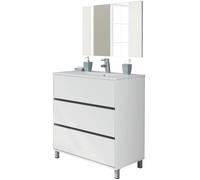 Meuble Vasque avec miroir coloris blanc brillant - Hauteur 90 x Longueur 81.5 x Profondeur 46.5 cm