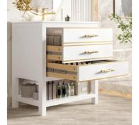 Meuble Vasque Blanc avec Vasque en céramique - Meuble de Salle de Bain indépendant avec 2 tiroirs et Un Compartiment Ouvert, Panneau MDF de Haute qualité laqué,sans robinetterie ni bonde