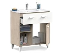 Meuble Vasque Chicago 1 porte + 1 tiroir coloris effet bois - blanc - Hauteur 90 x Longueur 82 x Profondeur 47 cm