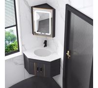 Meuble Vasque Dangle Mural en Céramique Grise avec Miroir Buée LED Et Armoire De Rangement Moderne pour Salle De Bain Compacte. Gray One Size