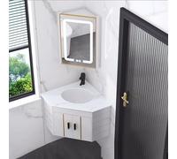 Meuble Vasque Dangle Mural en Céramique Grise avec Miroir Buée LED Et Armoire De Rangement Moderne pour Salle De Bain Compacte. White One Size