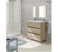 Meuble Vasque de 3 tiroirs avec miroir coloris Cambrian - Hauteur 90 x Longueur 81.5 x Profondeur 46.5 cm