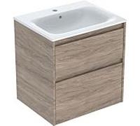 Geberit Renova Plan Ensemble lavabo pour meuble bord étroit, avec meuble sous lavabo, 2 tiroirs, 60x62,1x48cm, 504.039.JR.1, Couleur: lavabo : blanc, façade/carcasse : structure en noyer, hickory/méla