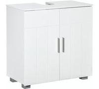 kleankin Meuble sous lavabo de salle de bain 2 portes battantes avec 1 étagère réglable, sur pied dim. 60L x 30l x 60H cm - MDF Blanc