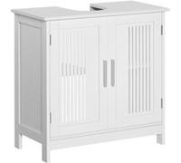 Meuble vasque - meuble sous-vasque - 2 portes rainurées avec étagère réglable - poignées alliage aluminium - dim. 60L x 30l x 60H cm - MDF blanc Blanc G