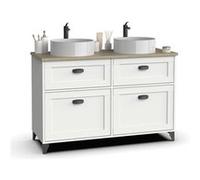 Meuble vasque pour salle de bain coloris blanc, chêne cambrian - Longueur 120 x Profondeur 47 x hauteur 80 cm - PEGANE - Blanc G