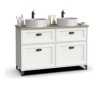 Meuble vasque pour salle de bain coloris blanc, chêne cambrian - Longueur 120 x Profondeur 47 x hauteur 80 cm