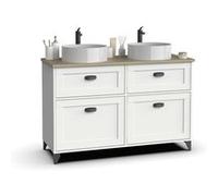 Meuble vasque pour salle de bain coloris blanc, chêne cambrian - Longueur 120 x Profondeur 47 x hauteur 92 cm - PEGANE - Blanc G