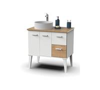 Meuble vasque pour salle de bain coloris blanc, chêne - Longueur 82 x Profondeur 50 x hauteur 92 cm - -
