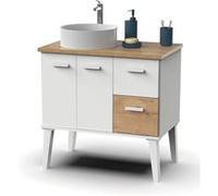 Meuble vasque pour salle de bain coloris blanc, chêne - Longueur 82 x Profondeur 50 x hauteur 92 cm - -