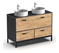 Meuble vasque pour salle de bain coloris imitation marbre, chêne - Longueur 120 x Profondeur 50 x hauteur 92 cm - PEGANE - chêne G