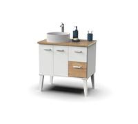 Meuble vasque pour salle de bain vasque coloris blanc, chêne - Longueur 82 x Profondeur 50 x hauteur 80 cm - -