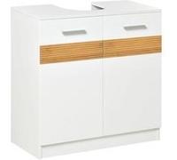 kleankin Meuble Salle de Bain sous lavabo - Meuble sous-Vasque - Style Cosy Chic Bandeau 10 bambous Placard 2 Portes avec étagère MDF dim. 60L x 30l x 60,5H cm Blanc