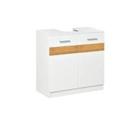 kleankin Meuble salle de bain sous lavabo style cosy chic bandeau 10 bambous placard 2 portes avec étagère MDF dim. 60L x 30l x 60,5H cm blanc
