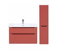 Meuble vasque suspendu Sento Round 120cm Terracotta mat + Colonne version droite