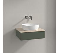 Meuble vasque Villeroy & Boch Antao K07013HL 60 x 19 x 50 cm, plan vasque couleur Botticino, laque mate vert feuille