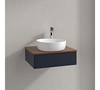 Meuble vasque Villeroy & Boch Antao K07052HG 60 x 19 x 50 cm, percé pour robinetterie, plan vasque couleur noyer chaud, laque mate bleu nuit