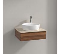 Meuble vasque Villeroy & Boch Antao K07053HM 60 x 19 x 50 cm, percé pour robinetterie, plan vasque couleur Botticino, noyer chaud