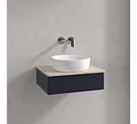 Meuble vasque Villeroy & Boch Antao K07113HG 60 x 19 x 50 cm, plan vasque couleur Botticino, laque mate bleu nuit