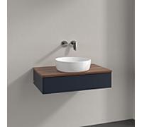 Meuble vasque Villeroy & Boch Antao K08012HG 80 x 19 x 50 cm, plan vasque couleur noyer chaud, laque mate bleu nuit