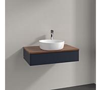Meuble vasque Villeroy & Boch Antao K08052HG 80 x 19 x 50 cm, percé pour robinetterie, plan vasque couleur noyer chaud, laque mate bleu nuit
