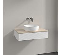 Meuble vasque Villeroy & Boch Antao K08113MT 80 x 19 x 50 cm, plan vasque couleur Botticino, laque blanche mate