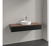 Meuble vasque Villeroy & Boch Antao K10052PD 120 x 19 x 50 cm, percé pour robinetterie, plan vasque couleur noyer chaud, laque noire mate