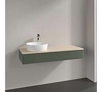 Meuble vasque Villeroy & Boch Antao K11013HL 120 x 19 x 50 cm, plan vasque couleur Botticino, laque mate vert feuille