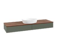 Meuble vasque Villeroy & Boch Antao K14012HL 160 x 19 x 50 cm, plan vasque couleur noyer chaud, laque mate vert feuille