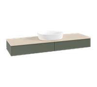 Meuble vasque Villeroy & Boch Antao K14013HL 160 x 19 x 50 cm, plan vasque couleur Botticino, laque mate vert feuille