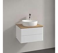 Meuble vasque Villeroy & Boch Antao K18051MT 60x36x50cm, percé pour robinetterie, plan vasque couleur chêne miel, laque blanche mate